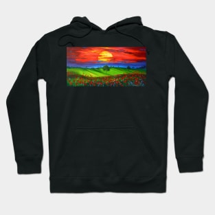 Sunset over poppy field Hoodie